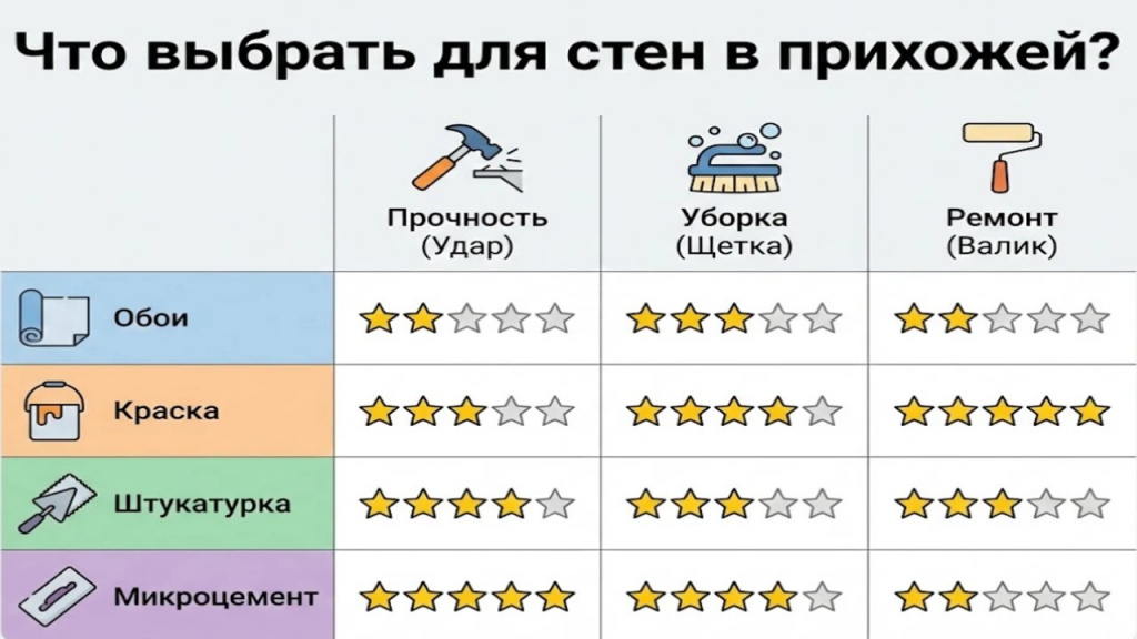 Сравнение покрытий для стен в прихожей инфографика
