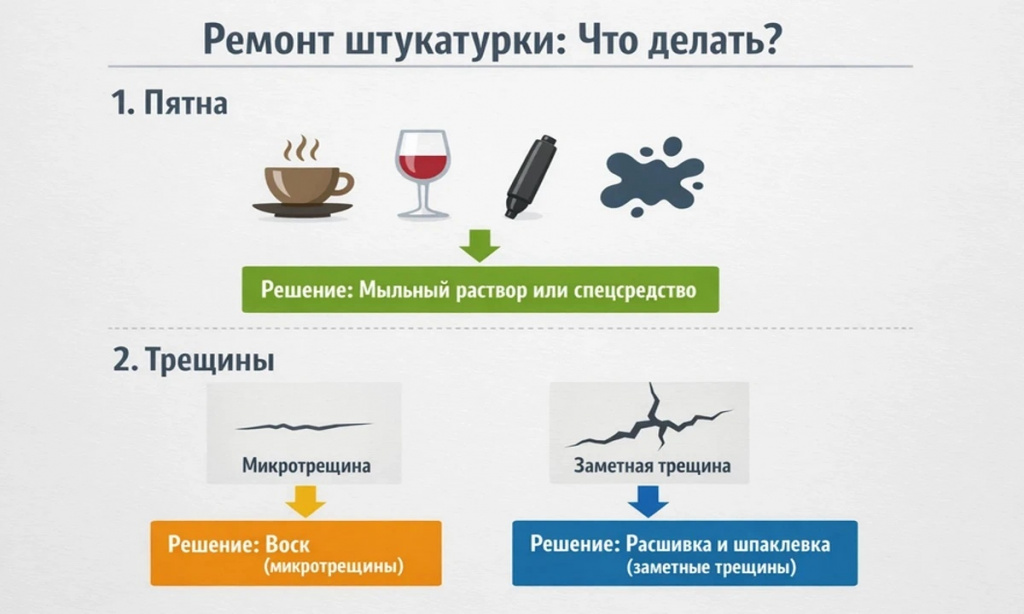Инфографика по ремонту декоративной штукатурки