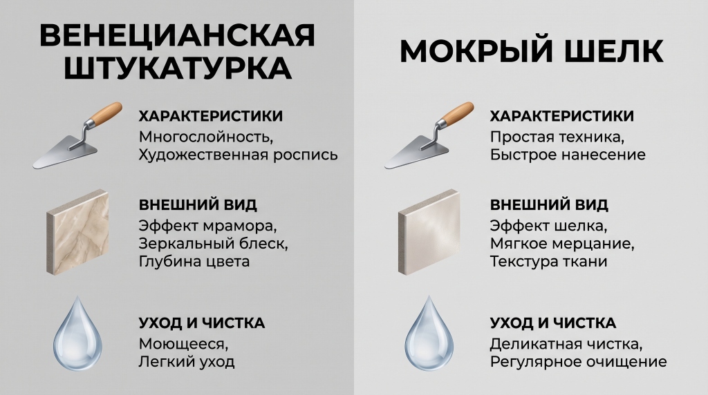 Инфографика сравнения характеристик венецианки и шелка