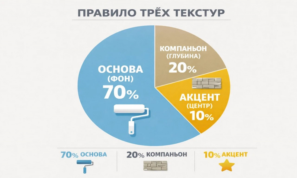 Правило трех для основного, дополнительного и акцентного покрытия.