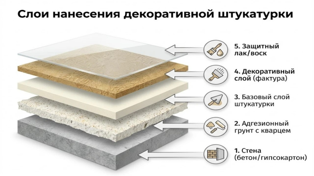 Этапы нанесения декоративной штукатурки инфографика
